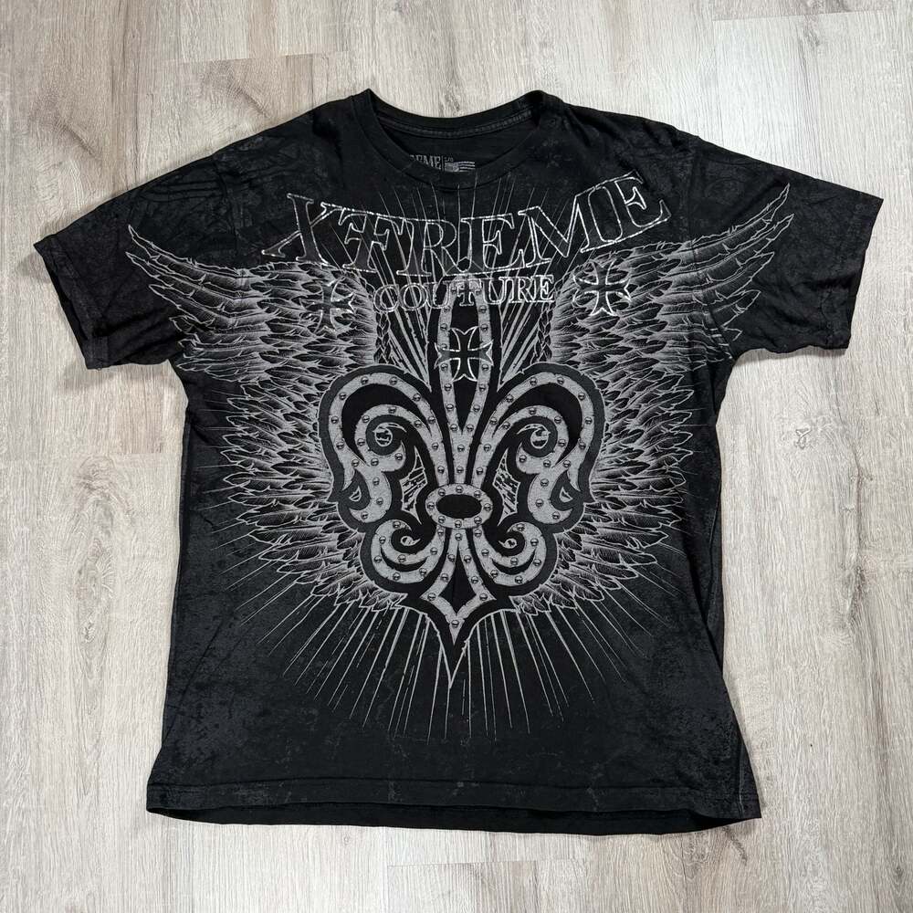 Y2K Mens Xtreme Couture by Affliction All Over Graphic AOP Graphic T-Shirt Large